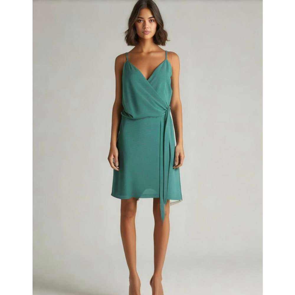 Wayf Women's Wrap Dress Size Small Green Pink Dots‎ Coquette Balletcore Girlhood